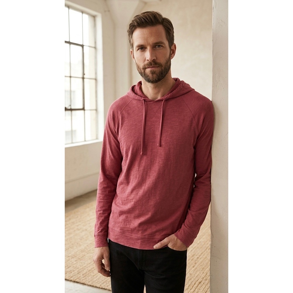 Vince Mens Slub Cotton Pullover Hoodie Red Size Large